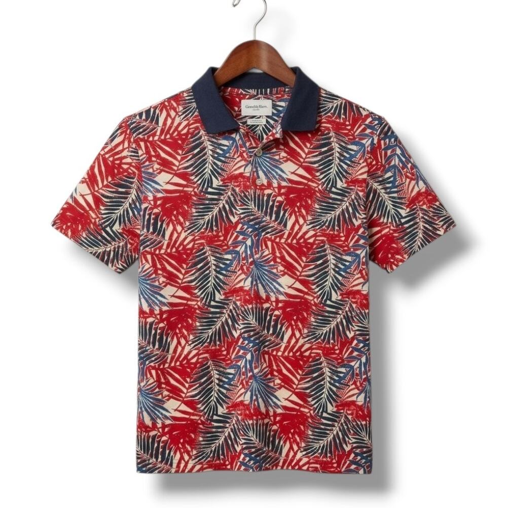 Goodfellow & Co Men’s Patriotic Tropical Floral Polo Shirt Red White Blue